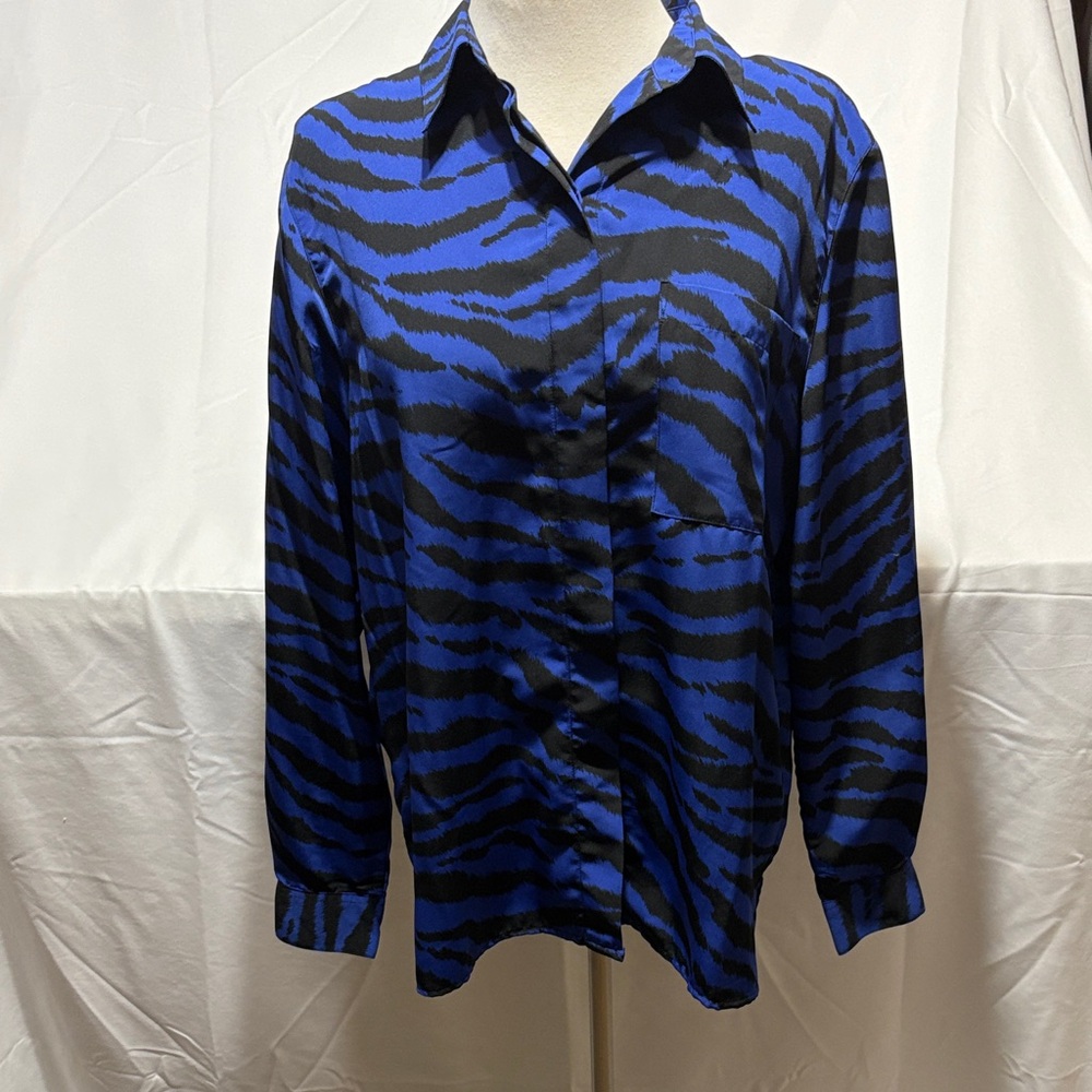 Alfred Dunner Blue and Black Zebra Print Blouse